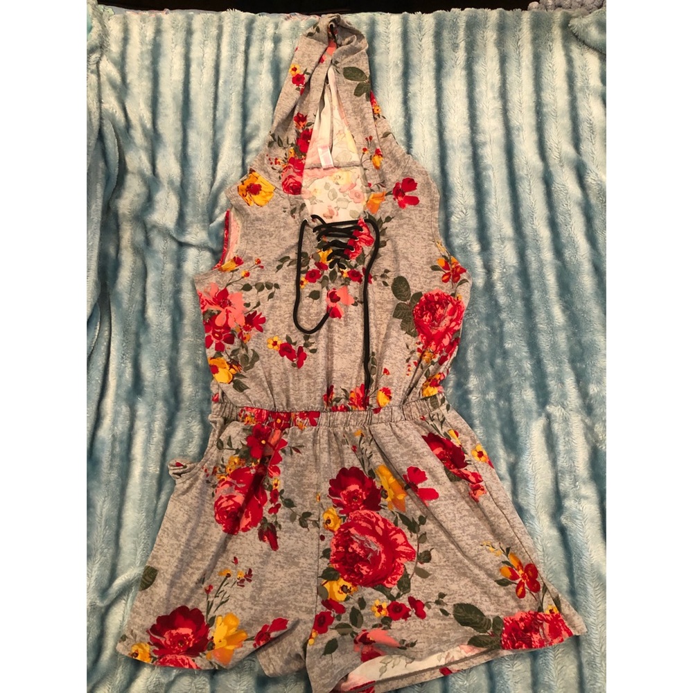 Floral Romper with Hood and Pockets
